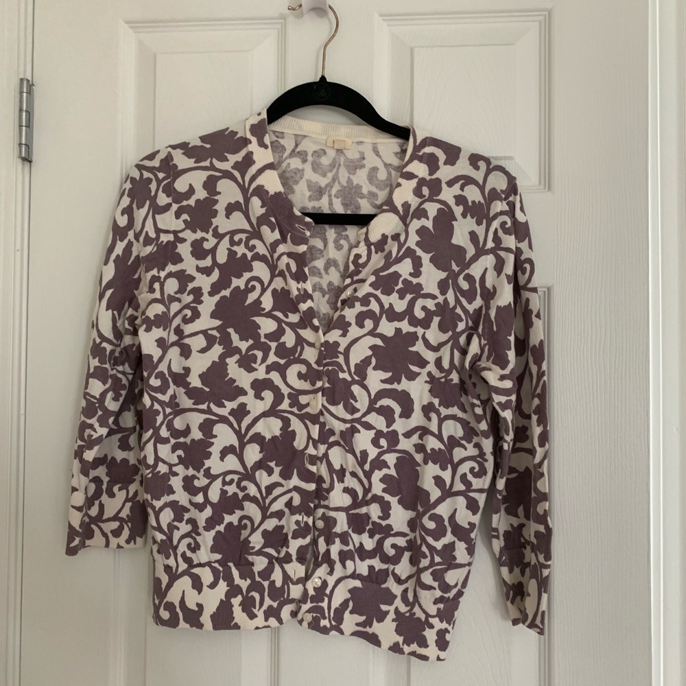Purple print jcrew cardigan